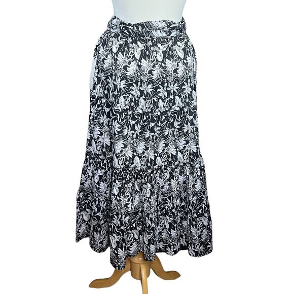 St. Roche Selma Women’s Organic Cotton Black & White 3-Tier Boho Maxi Skirt S… - Picture 7 of 16